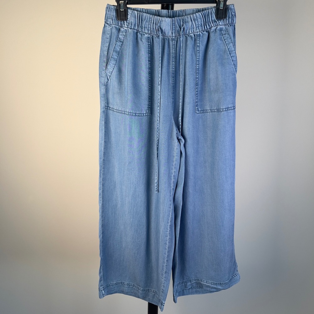 Thread & Supply Wide Leg Crop Pants Women Medium Blue Lyocell Drawstring Waist
